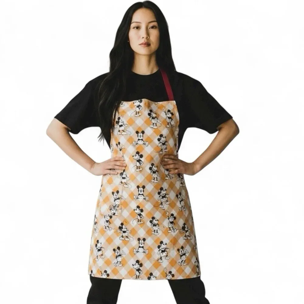 Disney Thanksgiving Apron‎ Orange Fall Mickey Mouse Plaid Holiday Kitchen